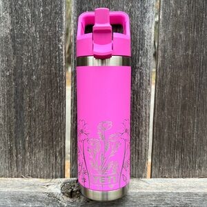 Floral YETI 18oz Rambler Straw Top Water Bottle. Wildflower Fuchsia
